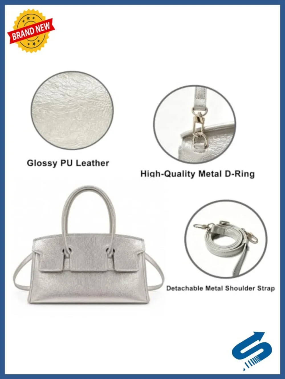 PU Leather Top Handle Handbag with Magnetic Closure Shoulder Purse
